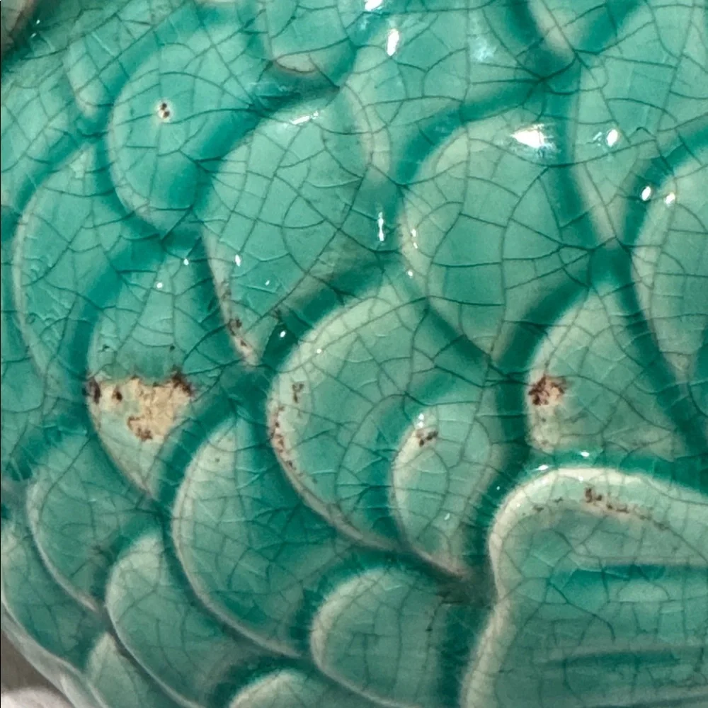 Tozai Home Turquoise Ceramic Fish with Crackle & Distessed Detail
